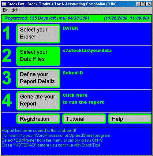 StockTax Sample Screen